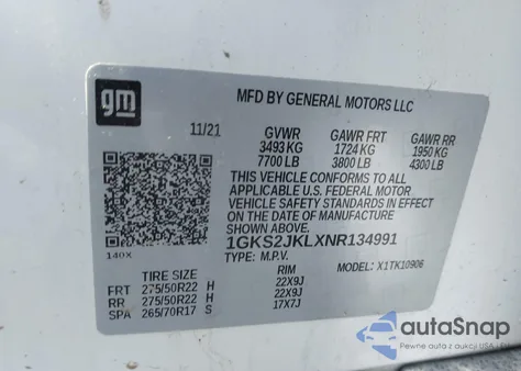 2022 GMC Yukon Xl 4Wd Denali z USA, uszkodzony, nr VIN 1GKS2JKLXNR134991